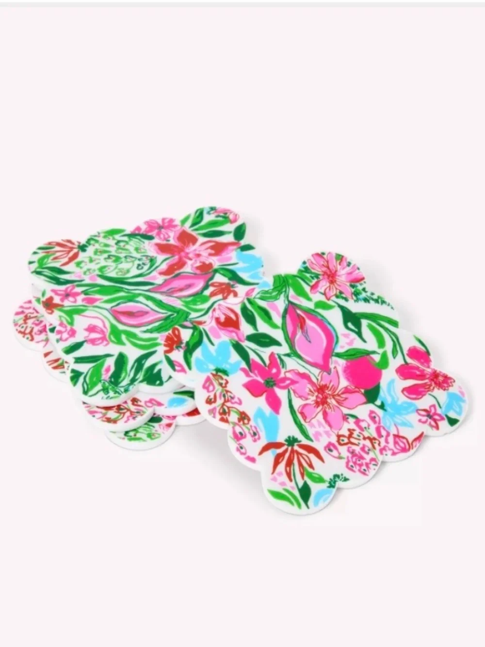 NEW Lilly Pulitzer Set of 4 Printed Scalloped Coasters in Multi Glowing Garden.